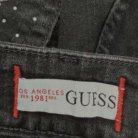 Guess Medium Rise Skinny Sarah Fit Sz 29 Womens Black Jeans Rhinestones Logo - Picture 5 of 7